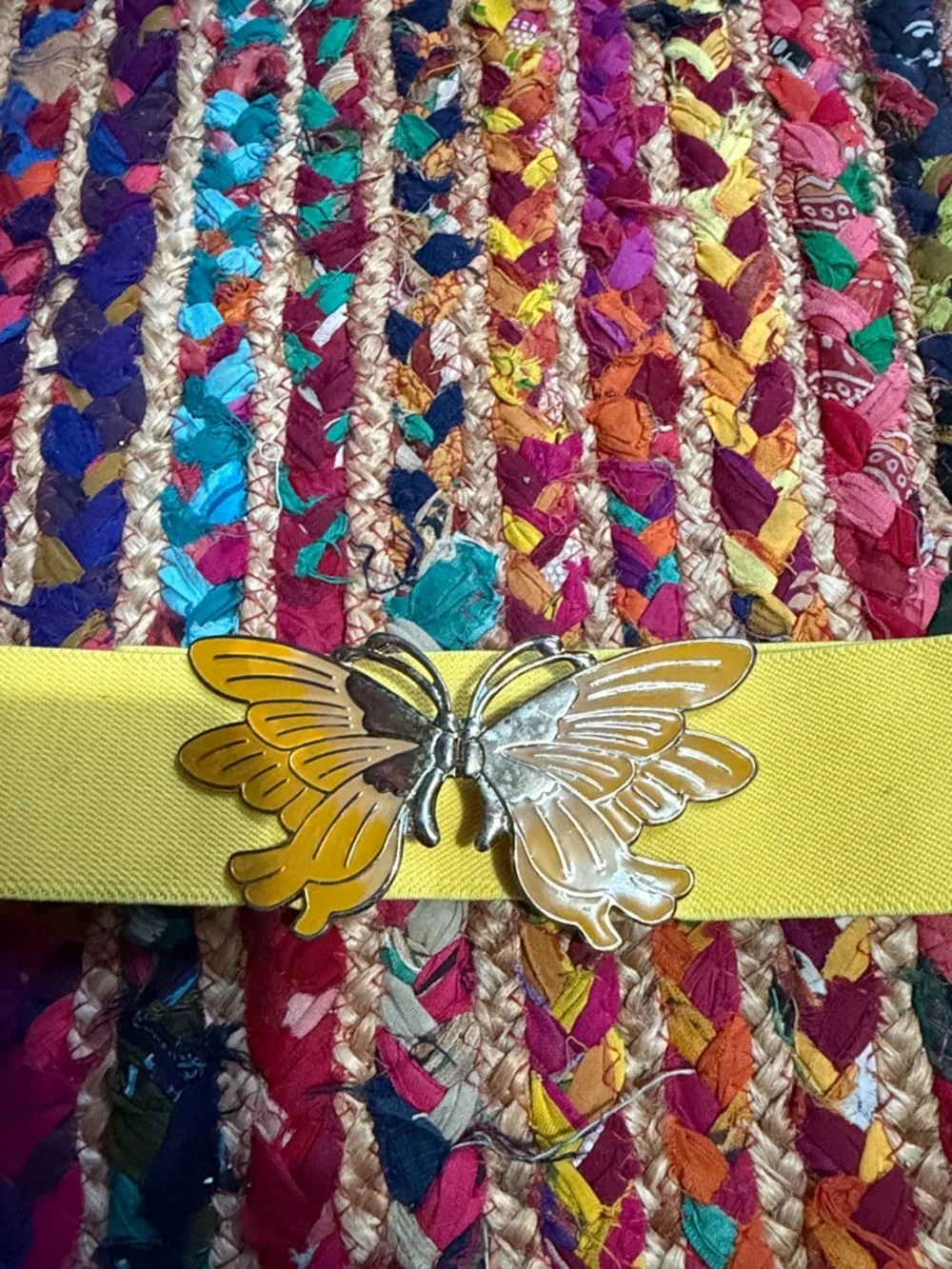 70’s VINTAGE Yellow Elastic Belt with Butterfly Buckle